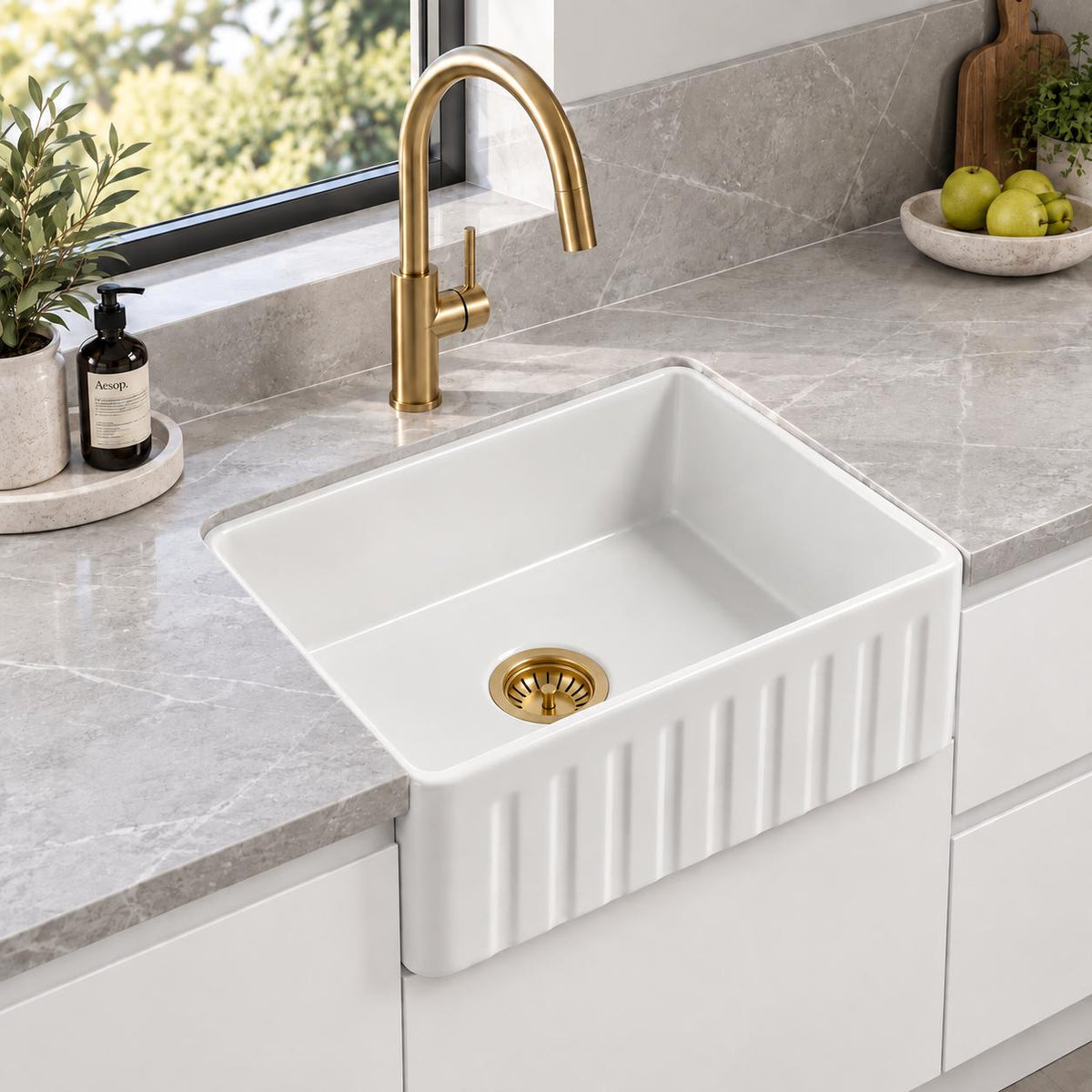 Fireclay Butler Sink Single Bowl Farmhouse - 610x508x254mm