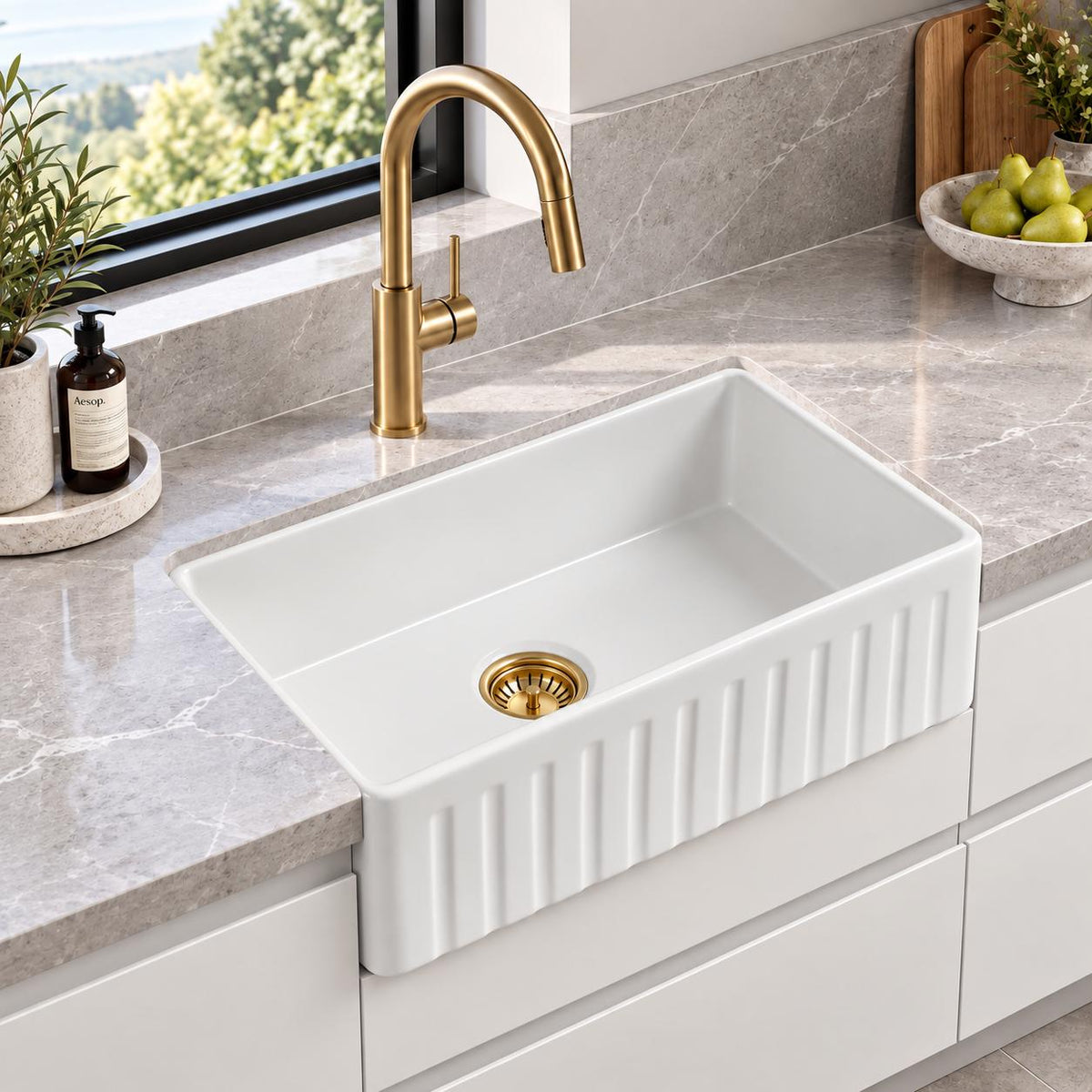 Fireclay Butler Sink Single Bowl Farmhouse - 760x459x254mm