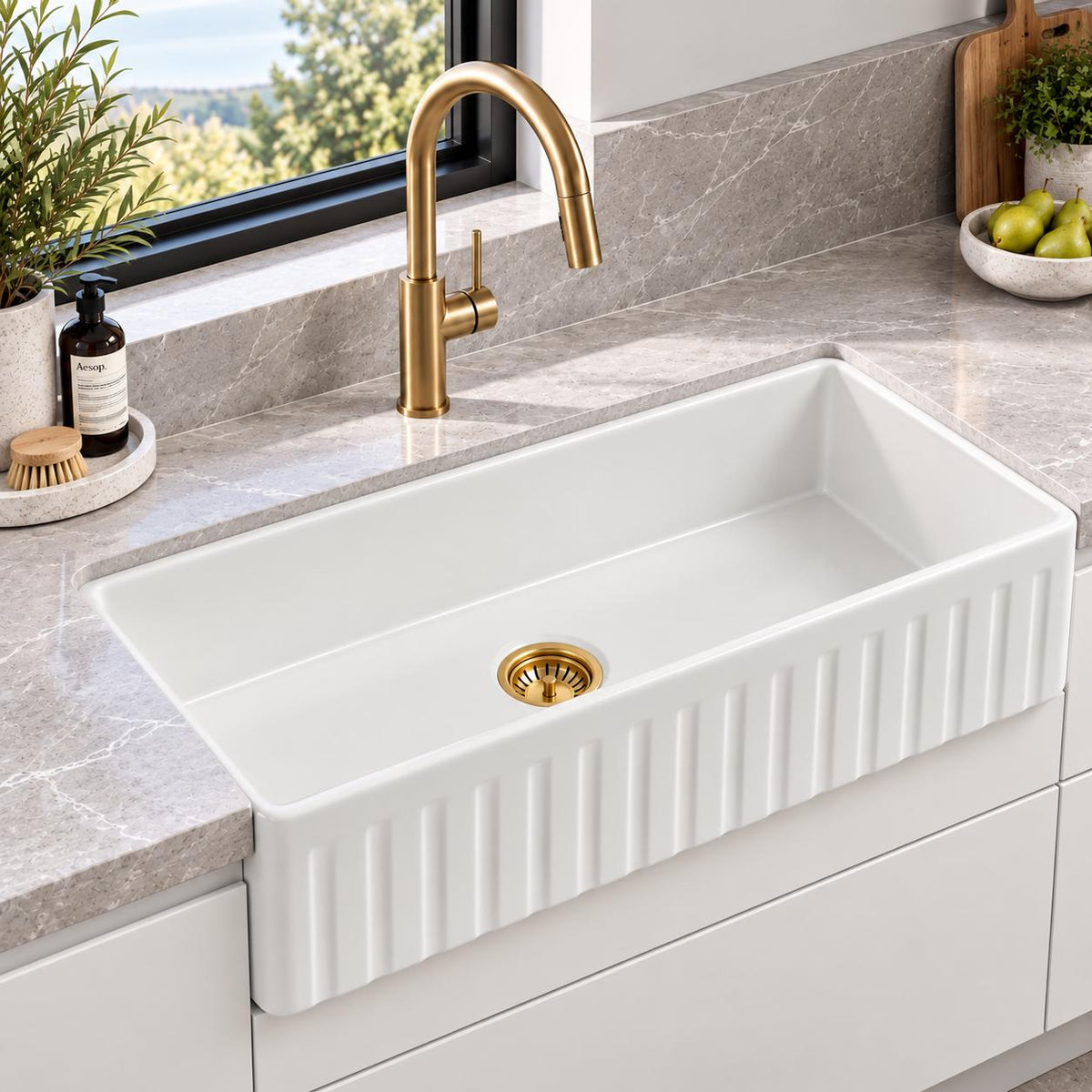 Fireclay Butler Sink Single Bowl Farmhouse - 835x508x254mm
