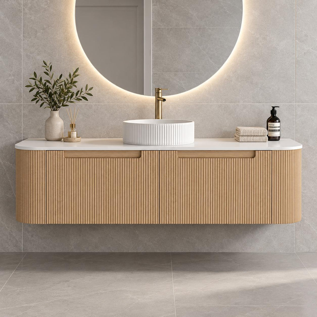 Jackson 1500mm Natural Oak Fluted Wall Hung Vanity Draw Only - 1500x460x420mm