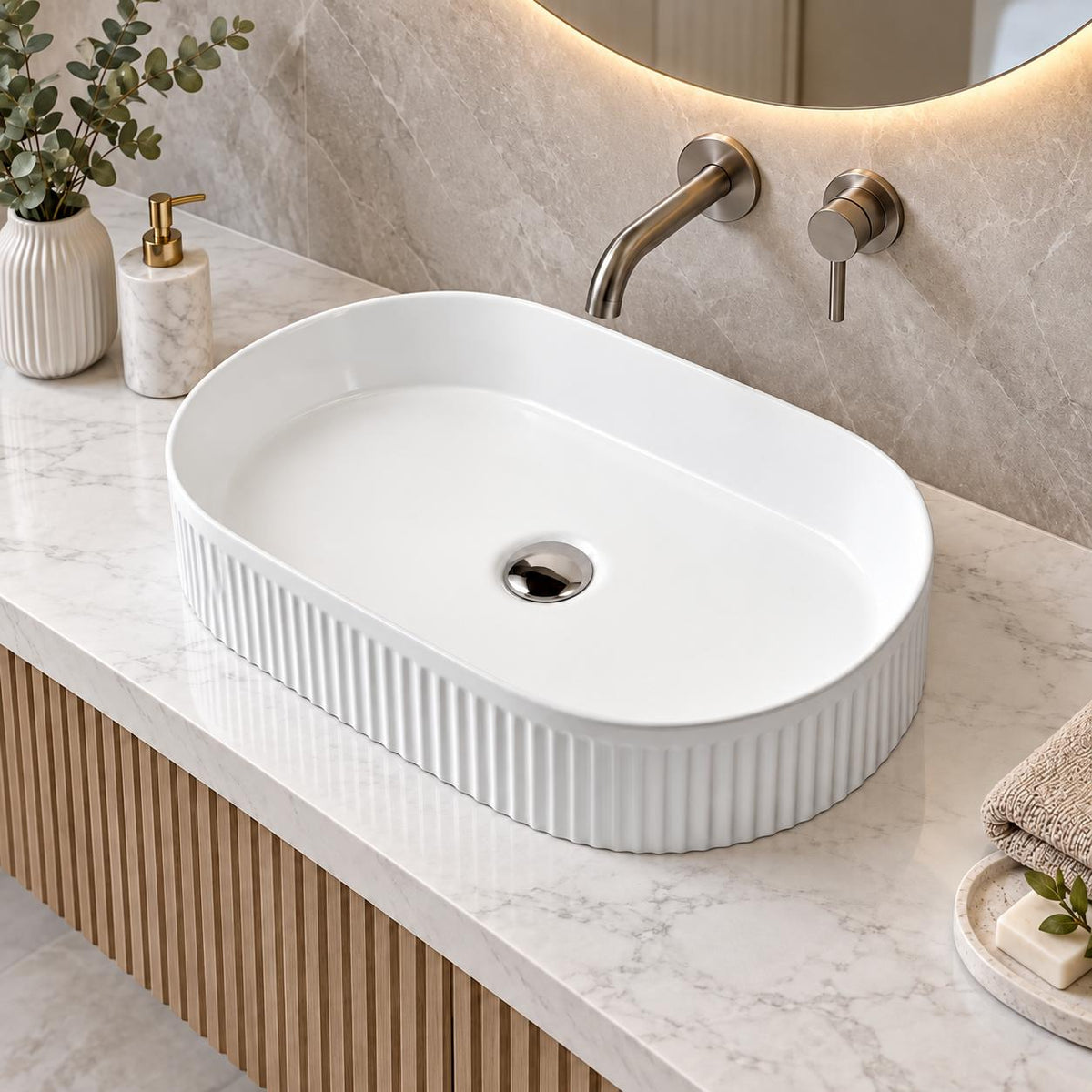 580mm Oval Gloss White Above Counter Basin - 580x360x115mm