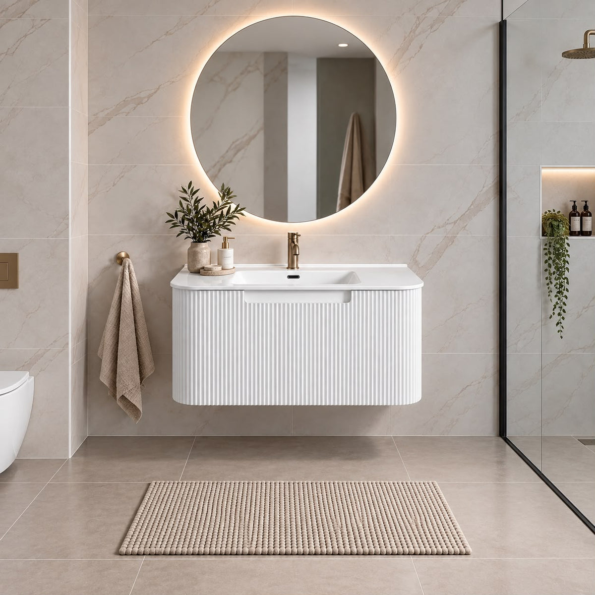 Jackson 750mm Matte White Fluted Wall Hung Vanity Draw Only - 750x460x420mm