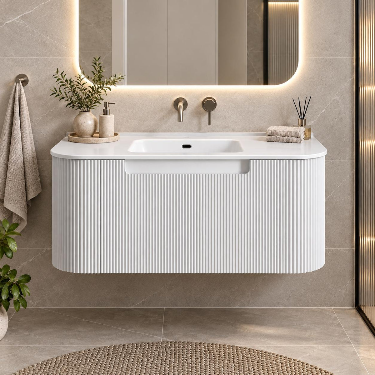 Jackson 900mm Matte White Fluted Wall Hung Vanity Draw Only - 900x460x420mm