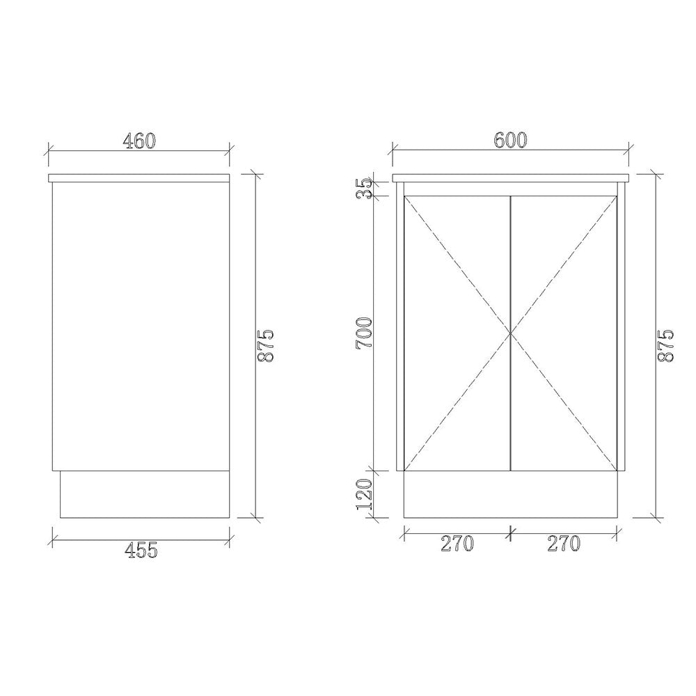 FP600-KB - 600x460x880mm Kickboard MDF Vanity with Ceramic Basin – alternate view