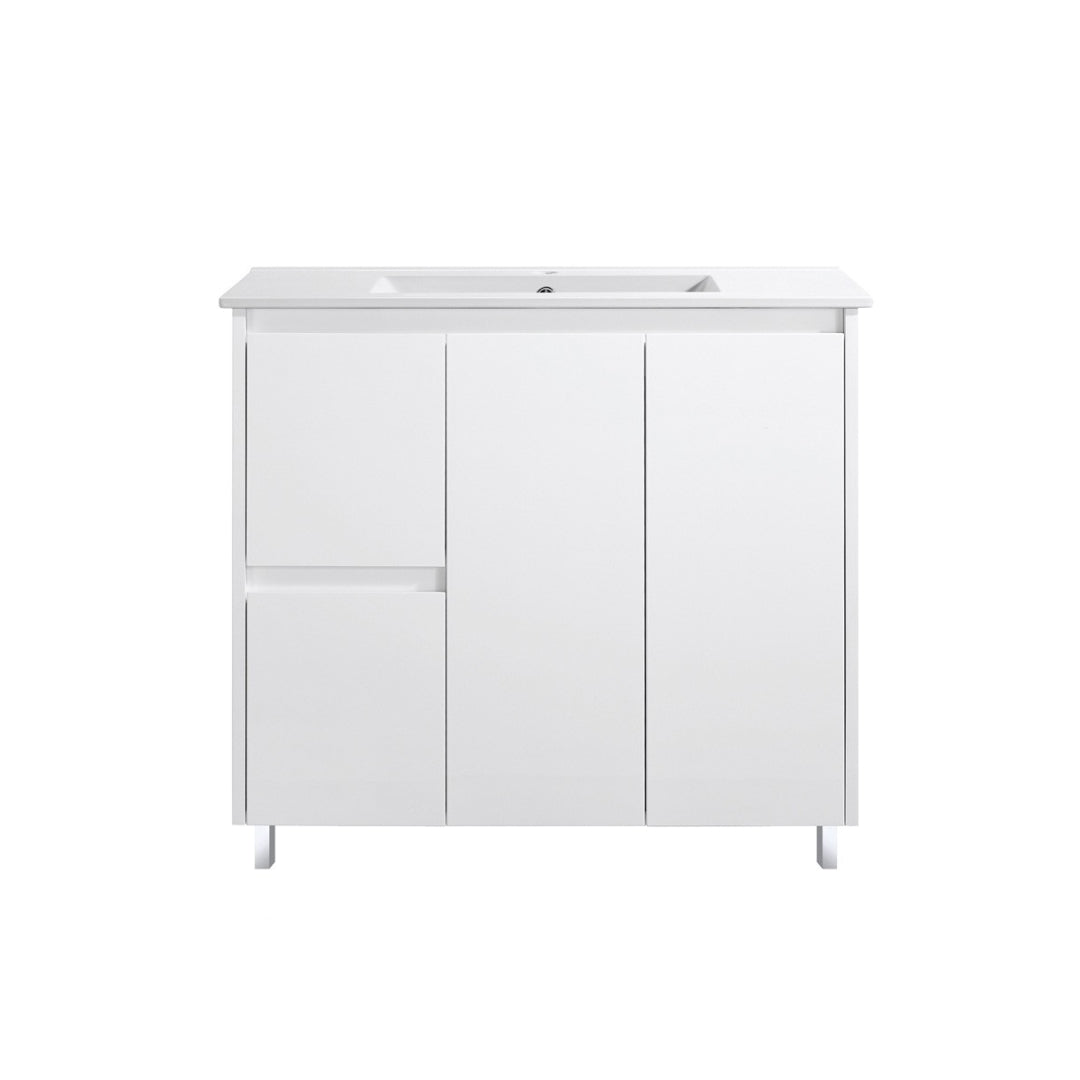 FP900L - 900x460x875mm High Gloss Polyurethane Vanity with Ceramic Basin