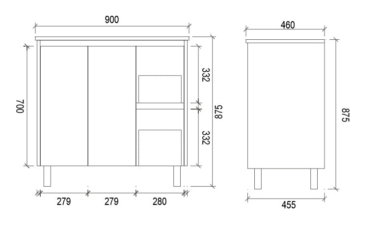 FP900R - 900x460x875mm High Gloss Polyurethane Vanity with Ceramic Basin – alternate view