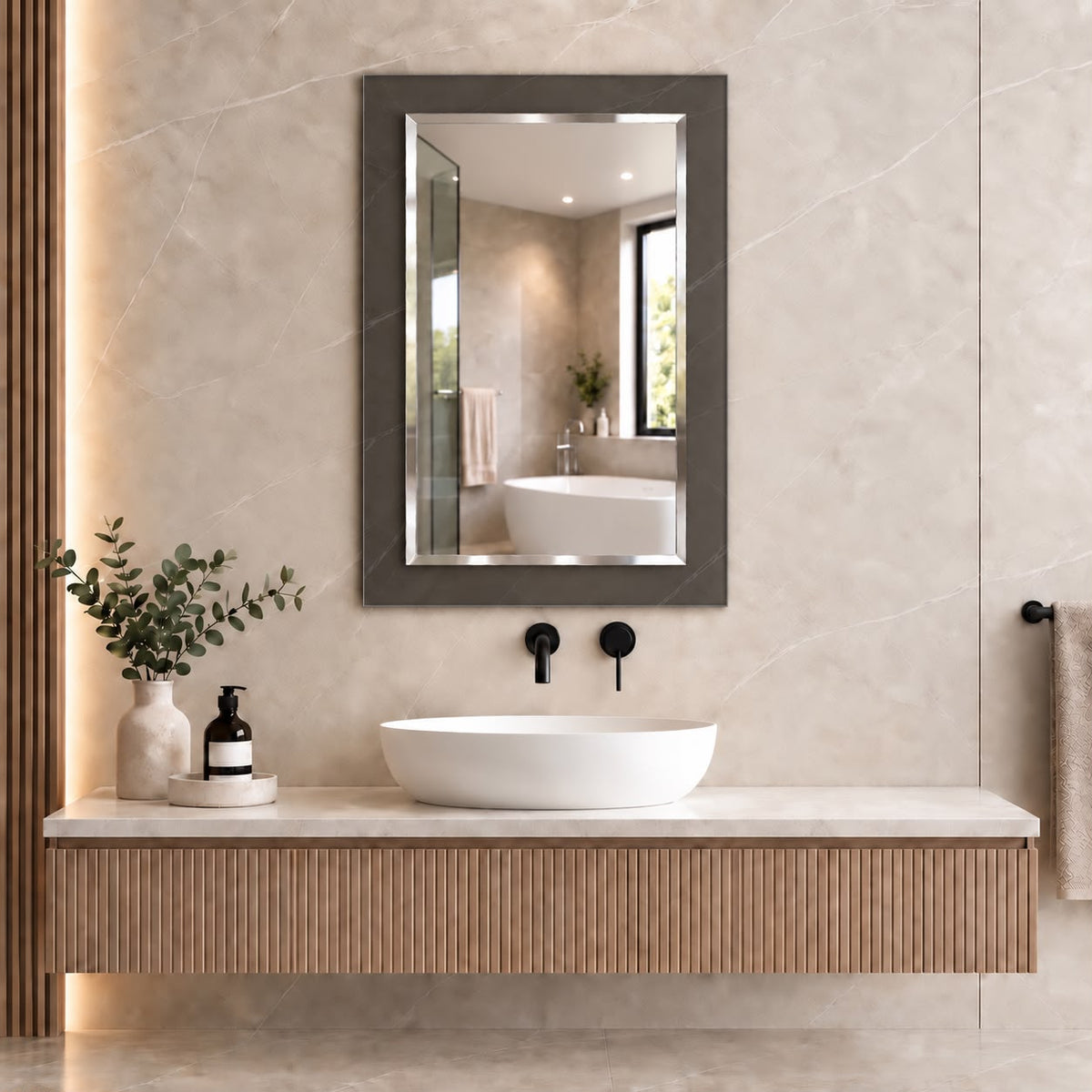 Rectangular Grey Glass Framed Mirror - 600x750mm