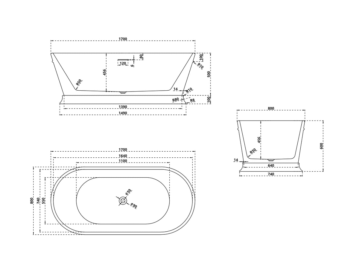 Hampton Gloss White Freestanding Bath - 1700mm