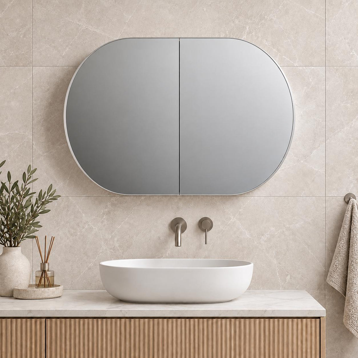 900mm Horizontal Pill Shaving Cabinet Matte White - 900 x 600mm