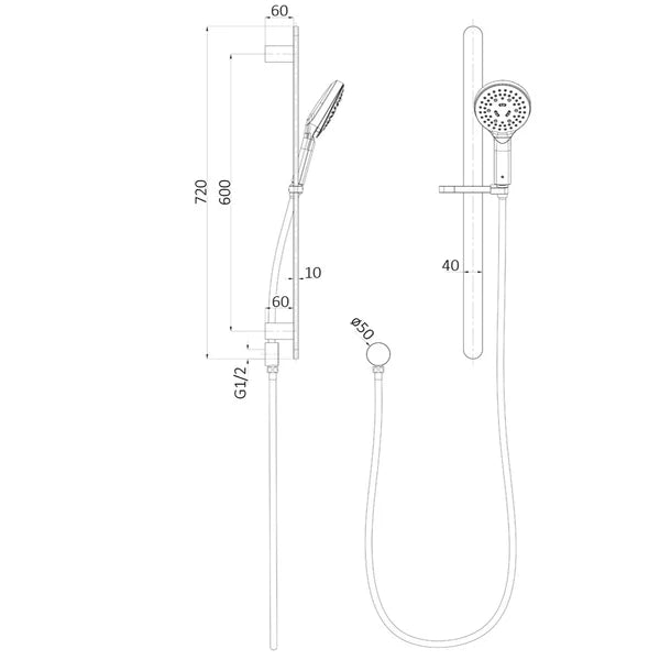 Kara Sliding Shower Rail – detail view