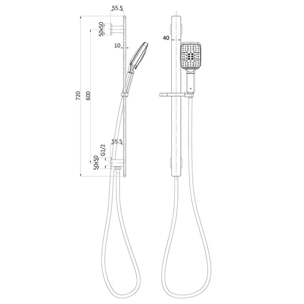 Seto Sliding Shower Rail with Integrated Water Inlet – detail view