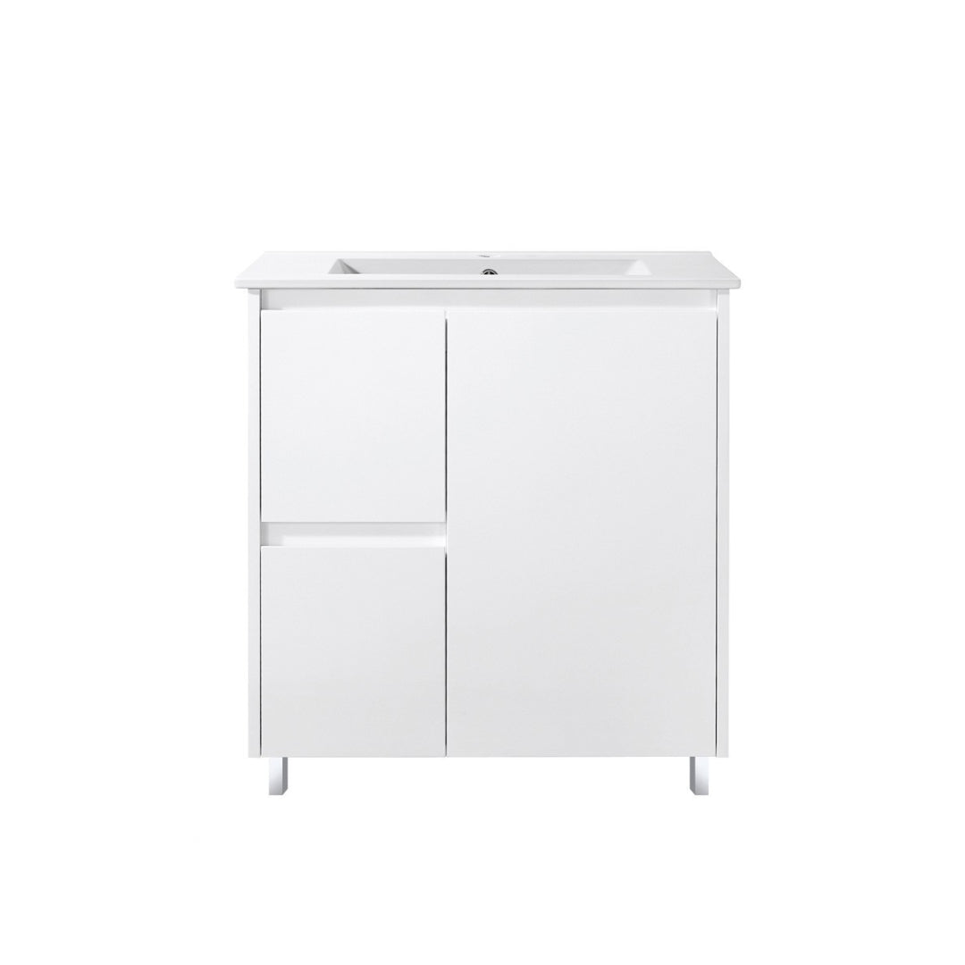 Paula 750mm MDF Polyurethane Slim Vanity Left Hand Draws on Legs 1th - 750x360x875mm
