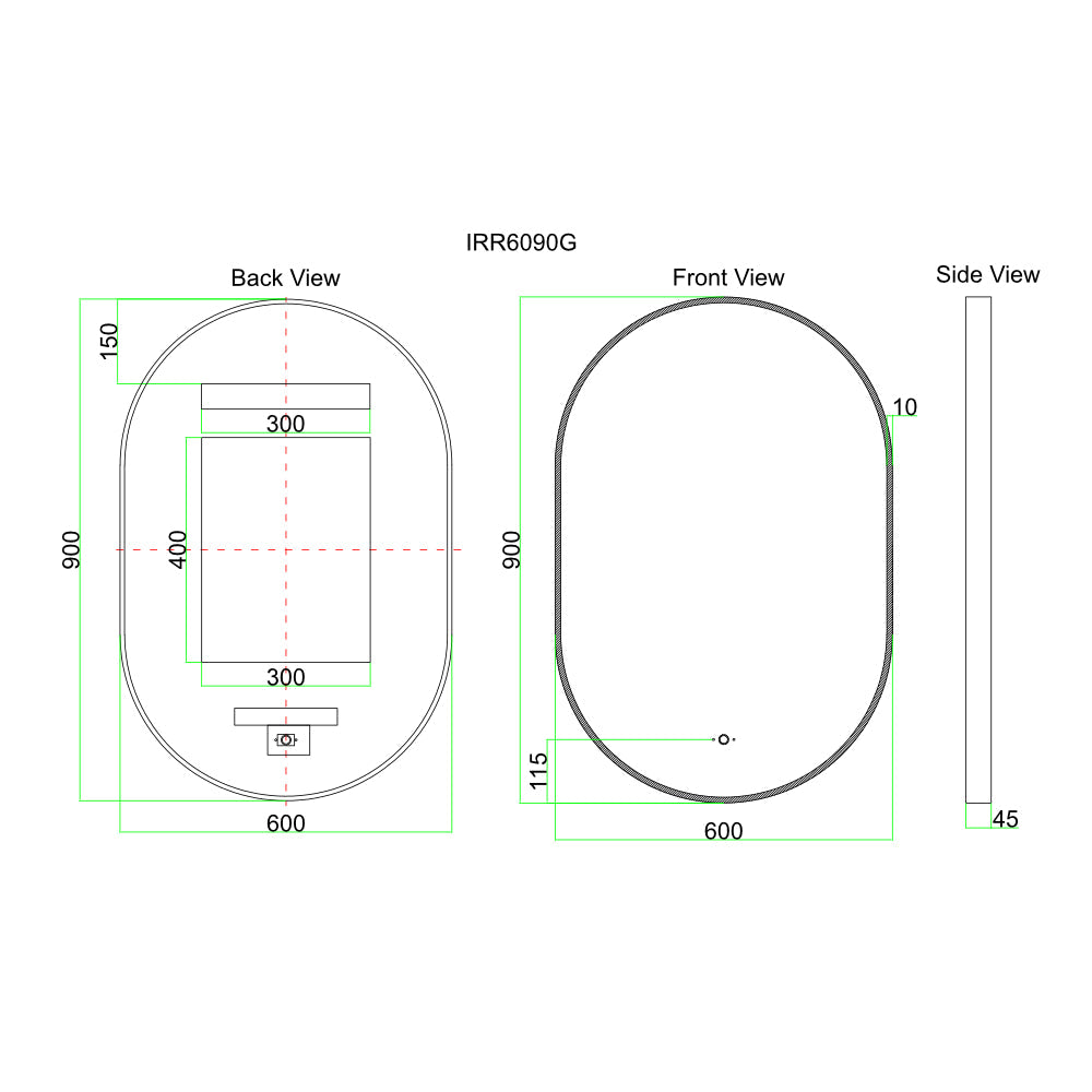LED6090PG - 600x900x45mm Brushed Gold Aluminium Frame Copper Free Peel LED Mirror – alternate view