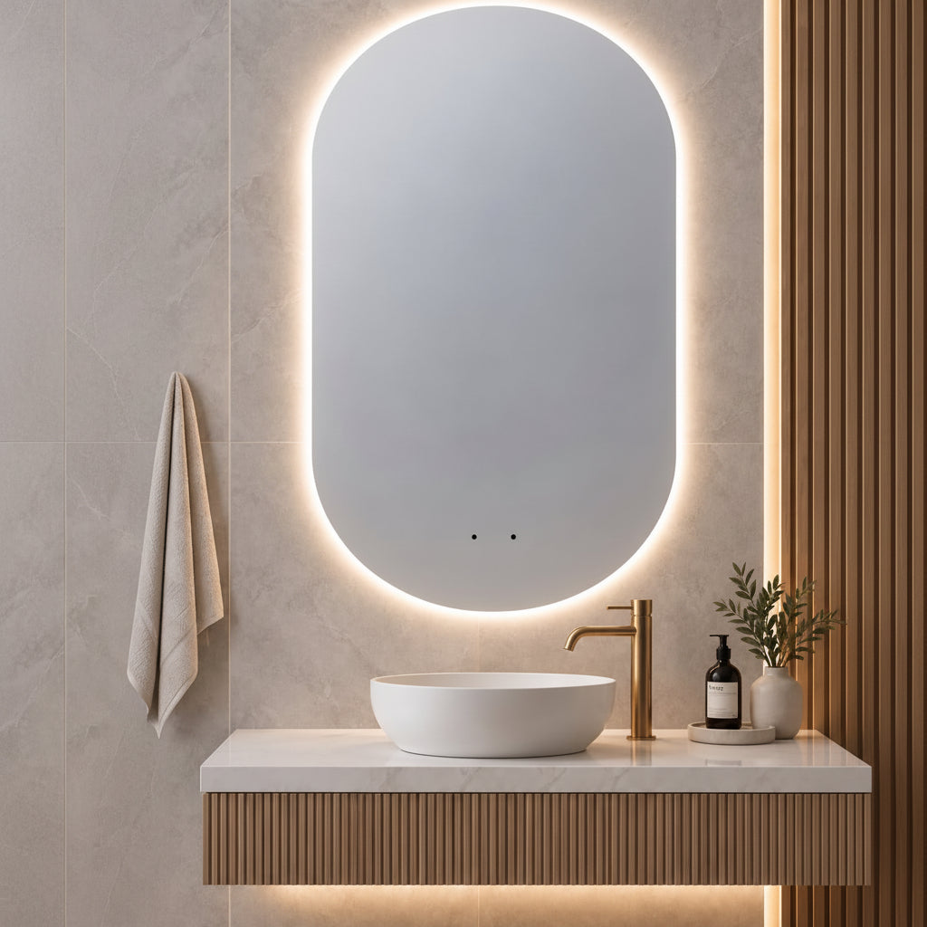 LED Pill Shaped Pencil Edge Mirror Backlit - 900 x 600mm