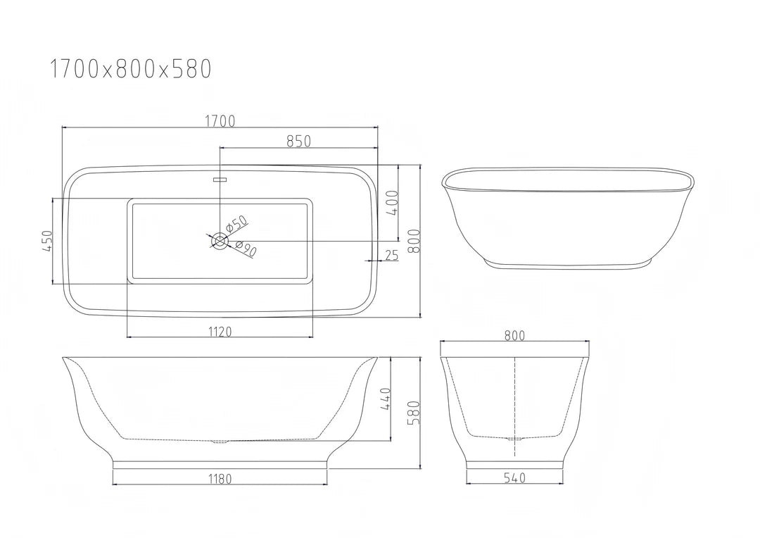 Classique Gloss White Freestanding Bath - 1700mm
