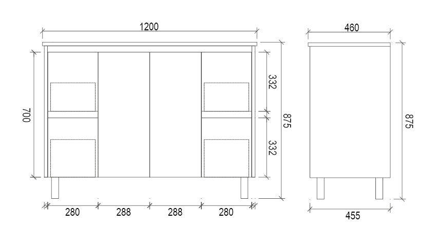 LM1200 - 1200x460x875mm Veneer Cabinet Vanity with Ceramic Basin – alternate view