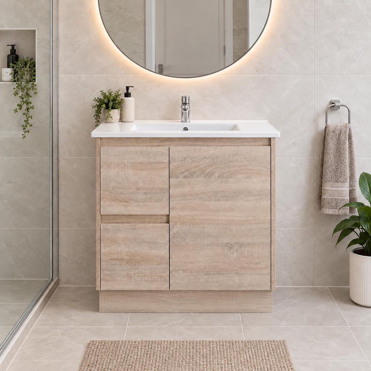 Gina 750mm Light Oak Vanity Left Hand Drawers Kickboard - 750x460x880mm