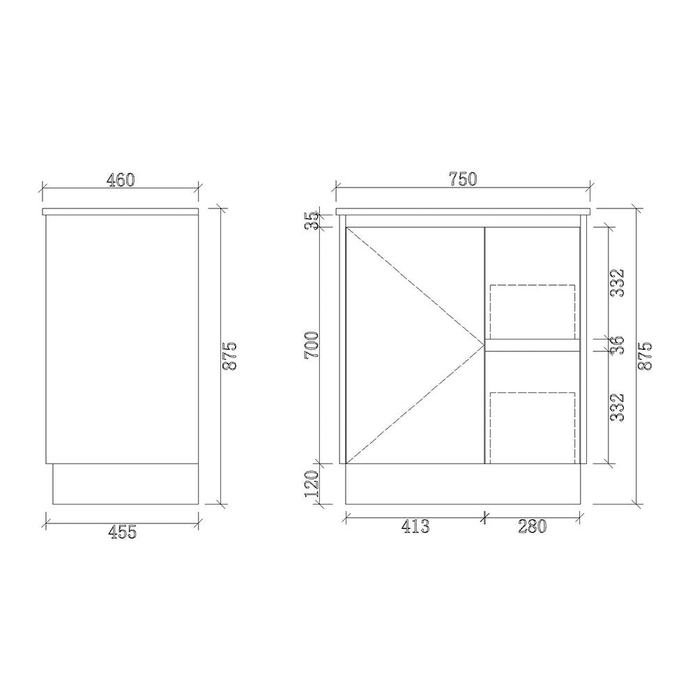 LM750R-KB - 750x460x880mm Light Oak MDF Kickboard Vanity with Ceramic Basin – alternate view