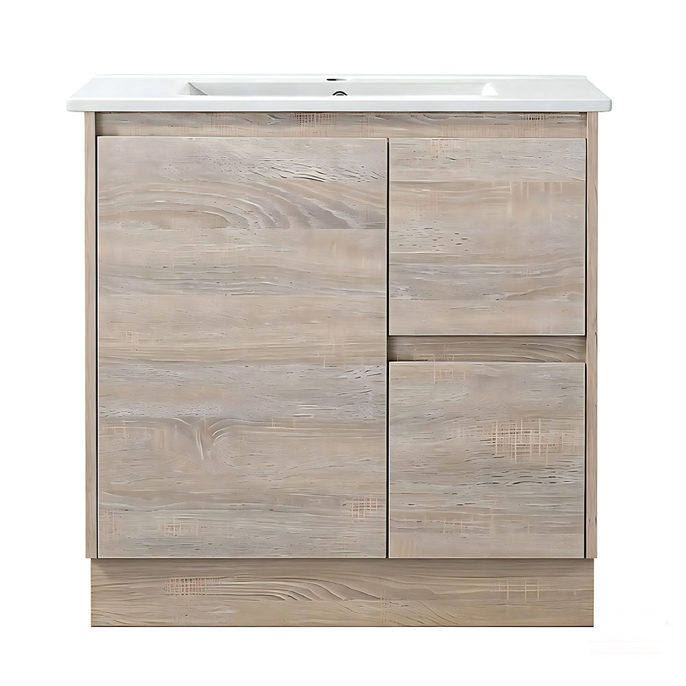 LM750R-KB - 750x460x880mm Light Oak MDF Kickboard Vanity with Ceramic Basin
