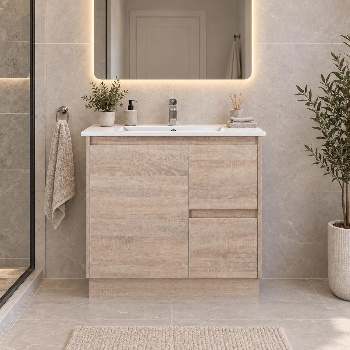 Gina 750mm Light Oak Vanity Right Hand Drawers Kickboard - 750x460x880mm