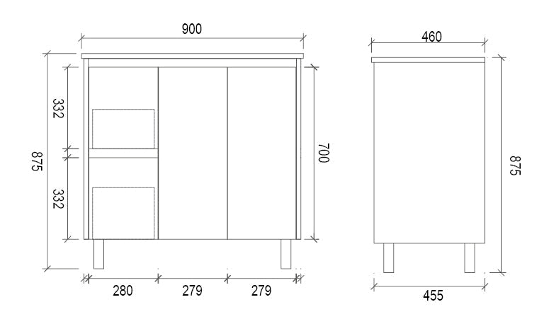 LM900L - 900x460x875mm Veneer Cabinet Vanity with Ceramic Basin – alternate view