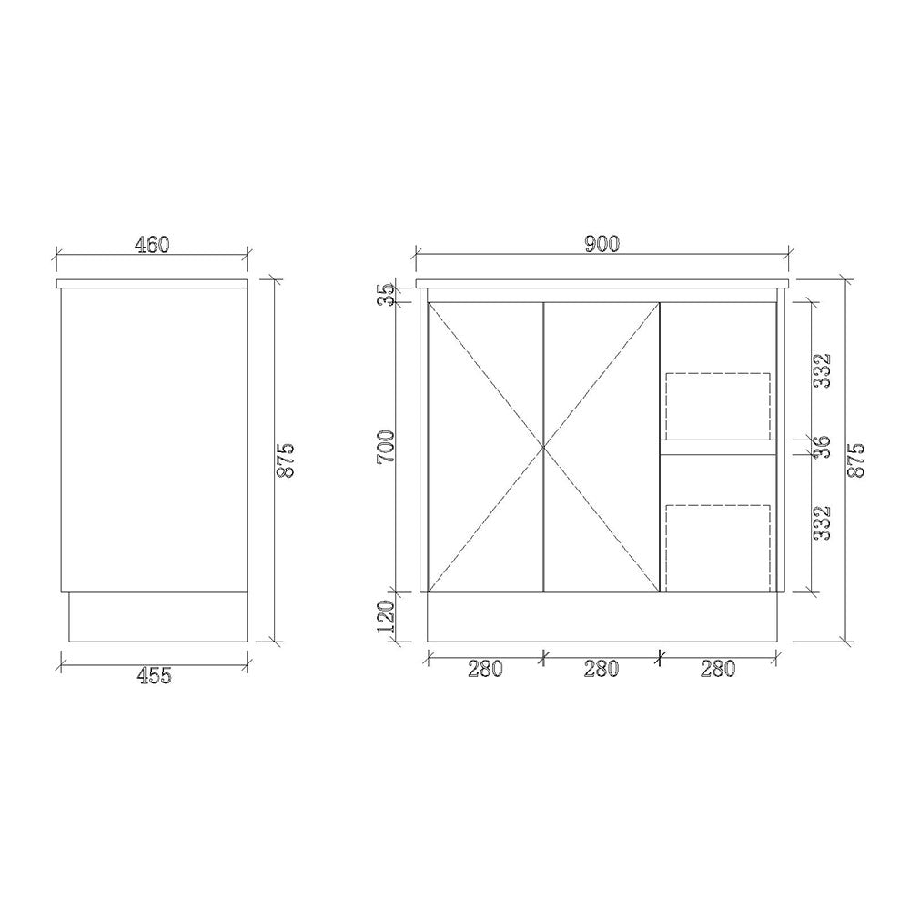 LM900R-KB - 900x460x880mm Light Oak MDF Kickboard Vanity with Ceramic Basin – alternate view