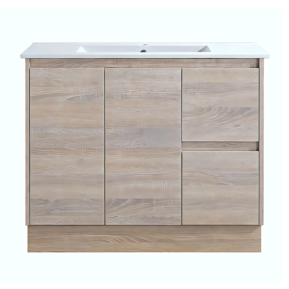 LM900R-KB - 900x460x880mm Light Oak MDF Kickboard Vanity with Ceramic Basin