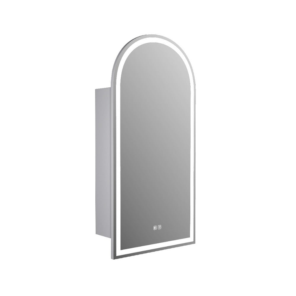 LSA6090 - 600x900x130mm Matte White Polyurethane Arch LED Cabinet with Pencil Edge Mirror – detail view