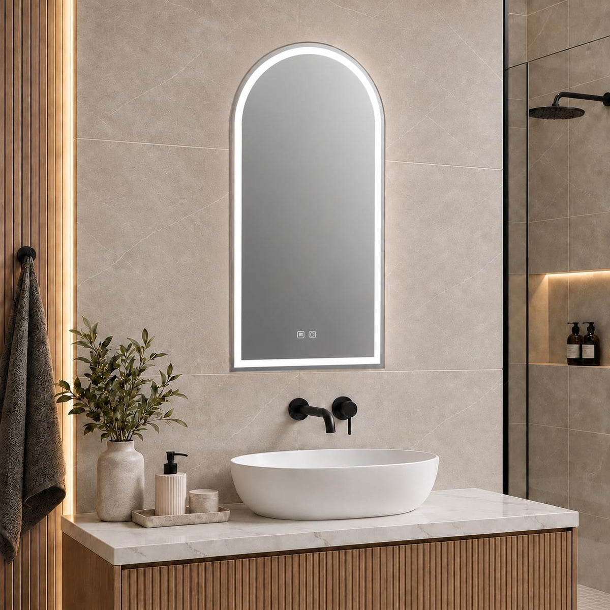 600mm Arch LED Shaving Cabinet Matte White - 600 x 900mm
