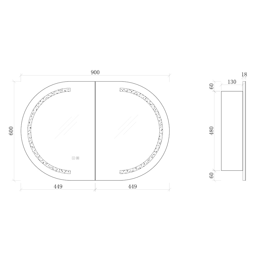 LSP9060 - 900x600x130mm Matte White Polyurethane Peel LED Cabinet with Pencil Edge Mirror – detail view