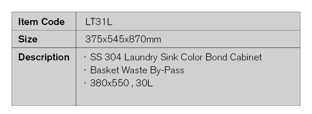 LT31L – SS304 Laundry Sink with Cabinet – detail view