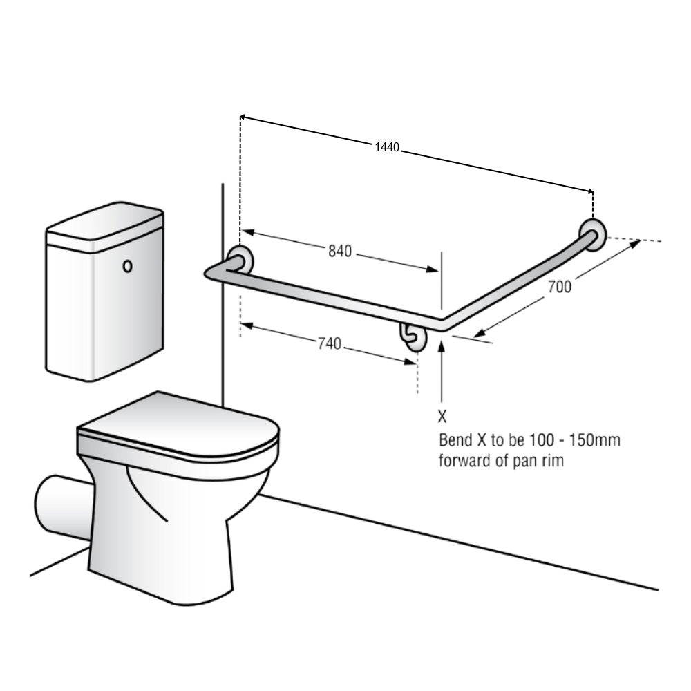Metlam 30° Flush Mount Side Wall LH Grab Rail, view 5