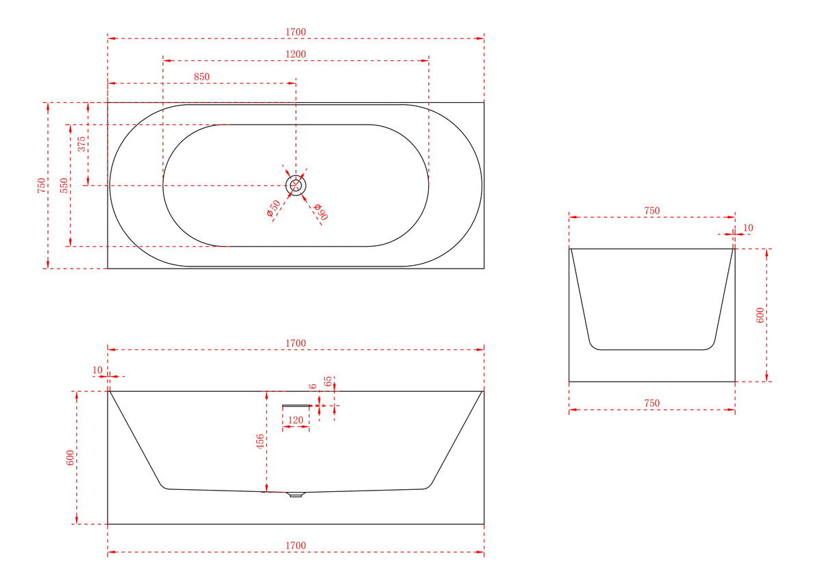 Multi fit Round Back to Wall Corner Gloss White Freestanding Bath - 1700mm