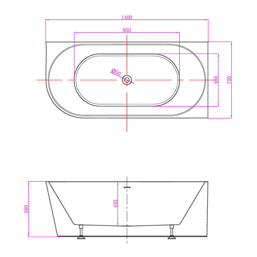 Newport Right Hand Corner Matte White Freestanding Bath Tub - 1400mm – view 4