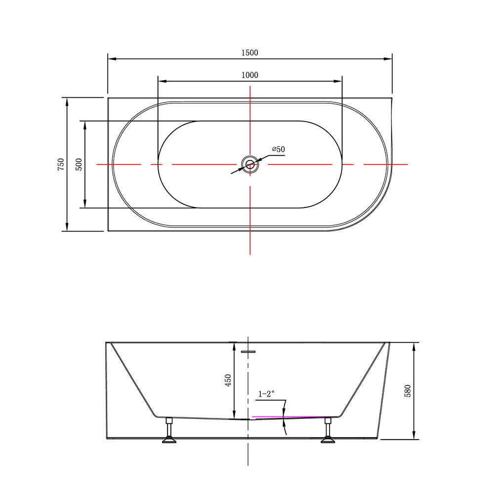 Newport Left Hand Corner Matte White Freestanding Bath Tub - 1500mm – view 4