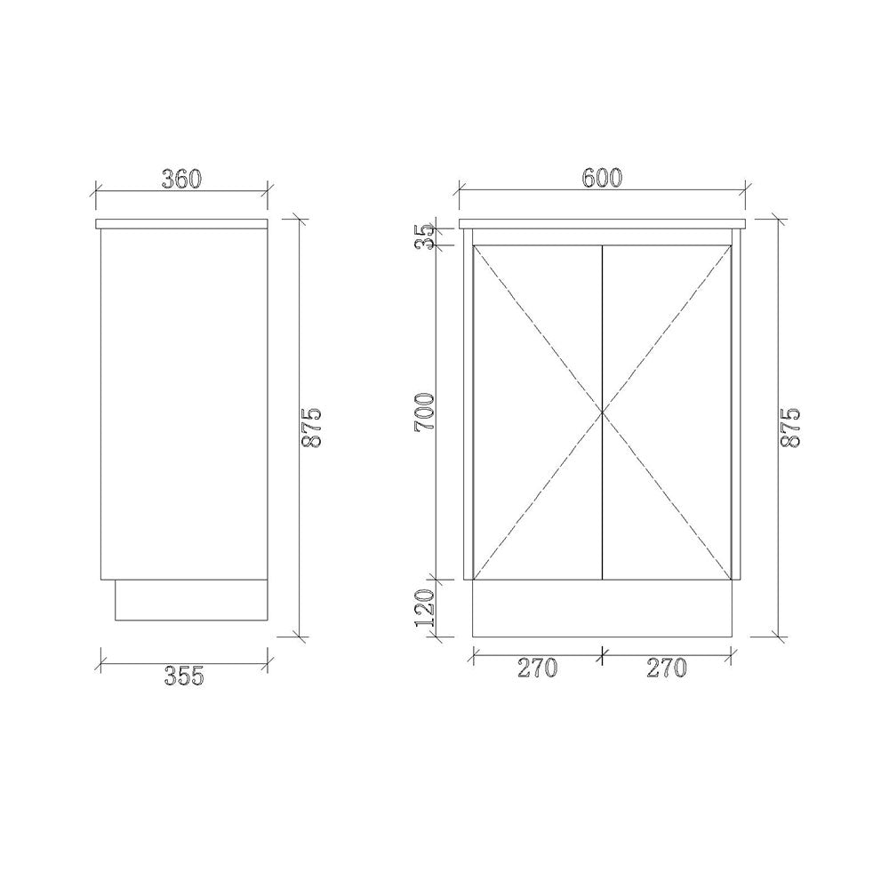 PE600-KB - 600x360x880mm Kickboard PVC Waterproof Vanity with Ceramic Basin – alternate view