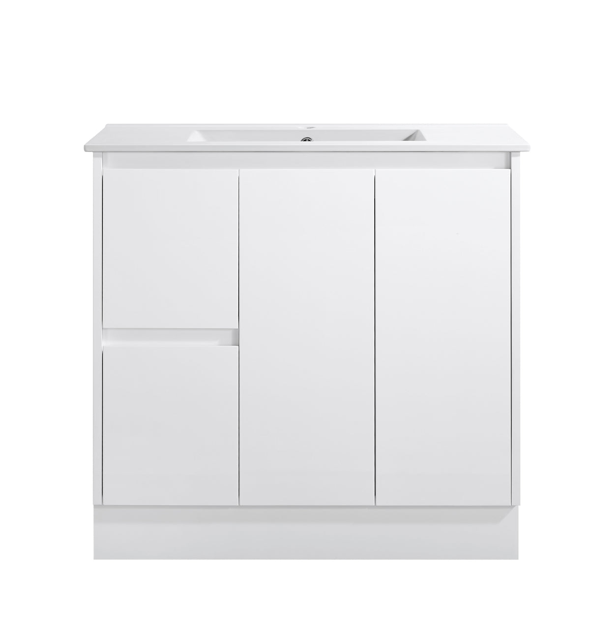 PE900L-KB - 900x360x880mm Kickboard PVC Waterproof Vanity with Ceramic Basin