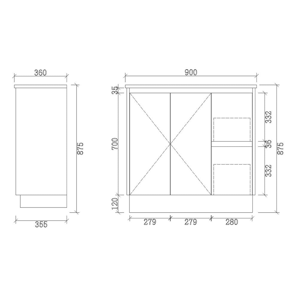 PE900R-KB - 900x360x880mm Kickboard PVC Waterproof Vanity with Ceramic Basin – alternate view