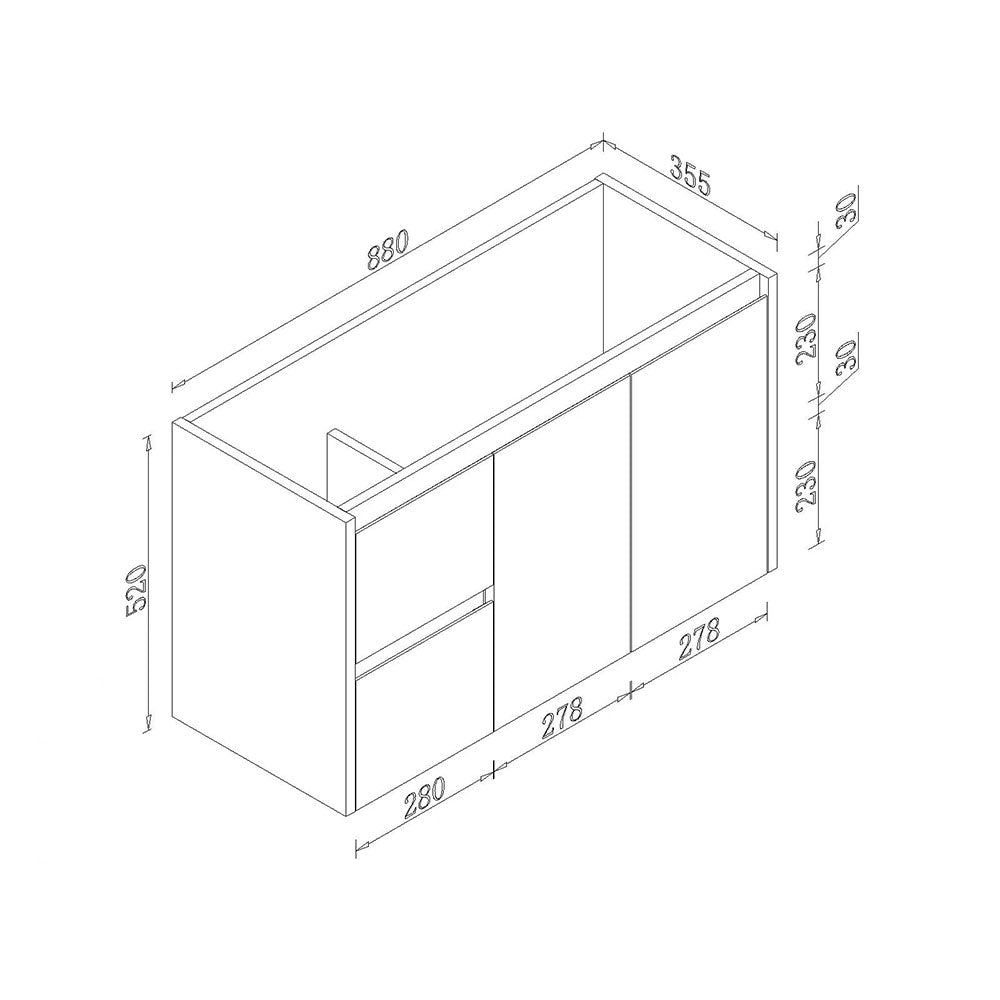 PEWH900L - 900x360x540mm Wall Hung PVC Waterproof Vanity with Ceramic Basin – alternate view