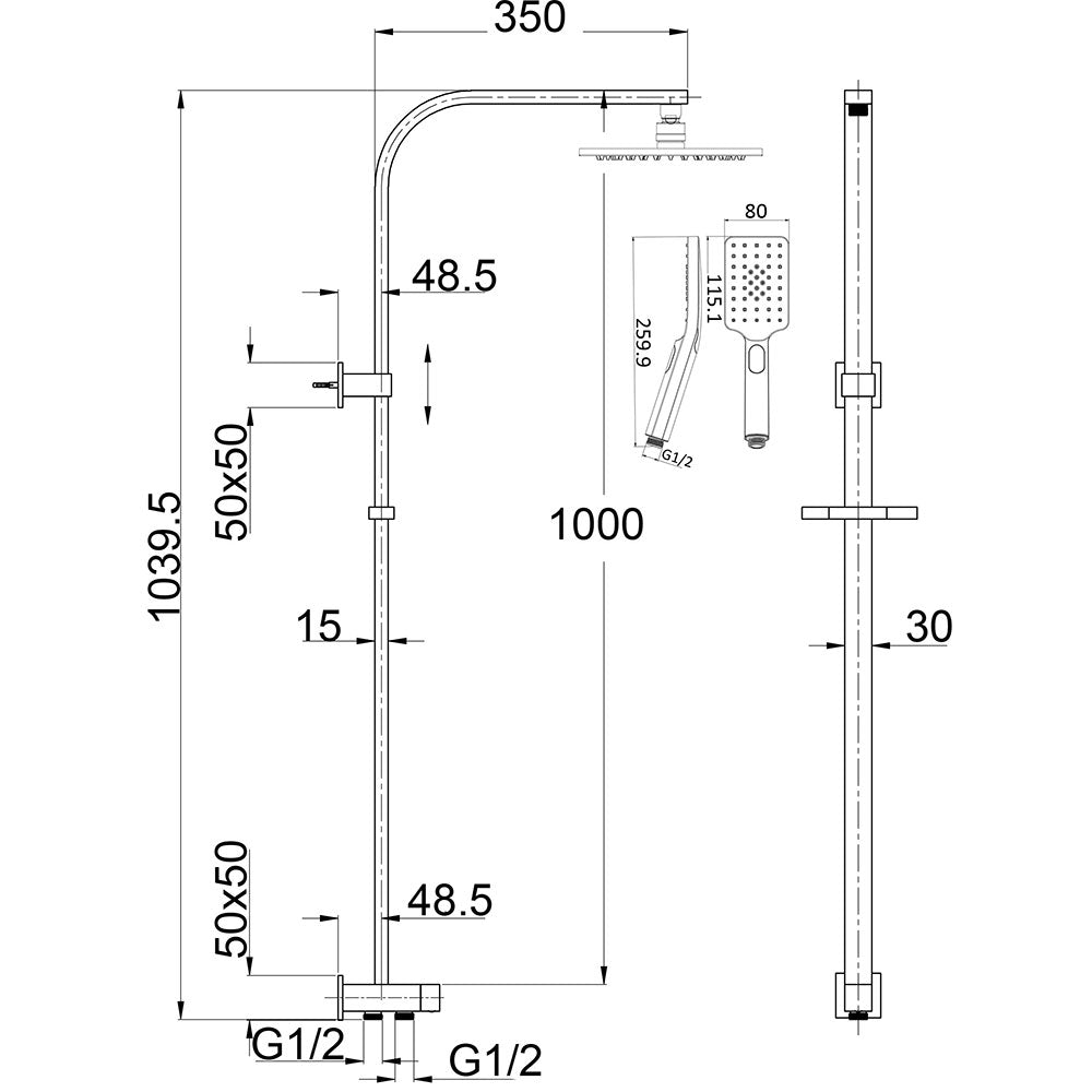 Eden Shower Set Multifunction Chrome 200mm – alternate view