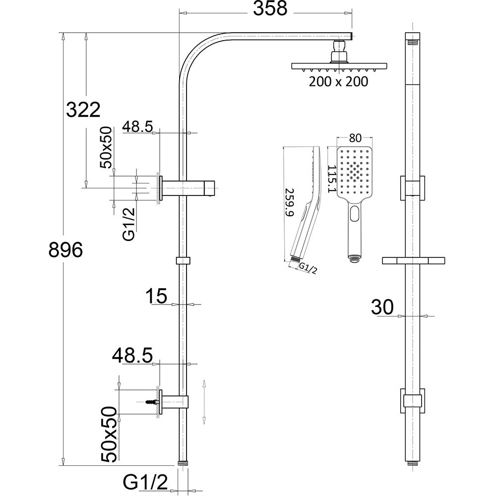 Eden Shower Set Multifunction 200mm – view 6