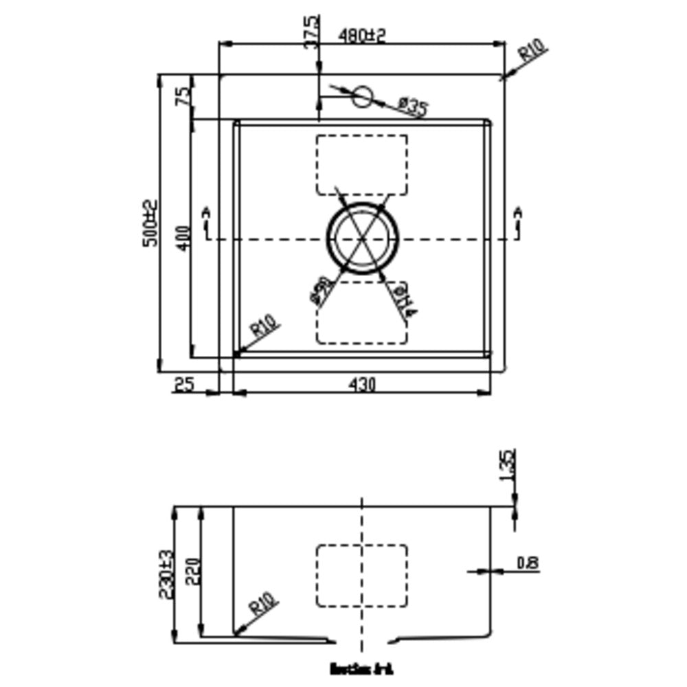 Cora Single Bowl Sink - 430×400mm – alternate view