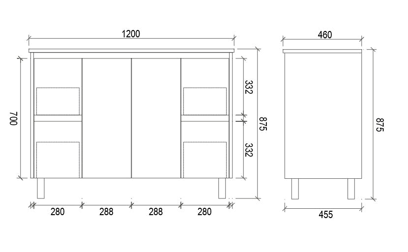 PS1200 - 1200x460x875mm PVC Waterproof Vanity with Ceramic Basin – alternate view