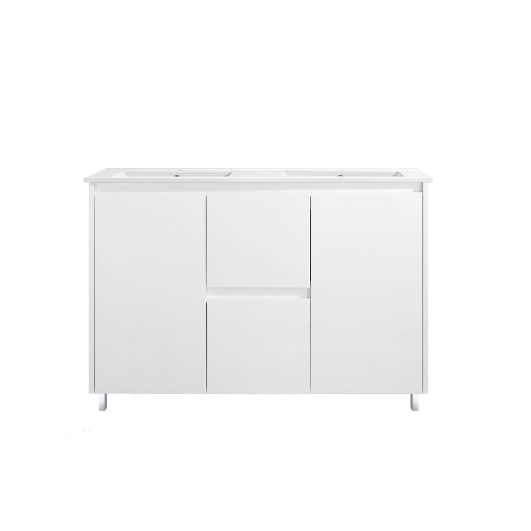 PS1200D - 1200x460x875mm PVC Waterproof Vanity with Double Bowl Ceramic Basin