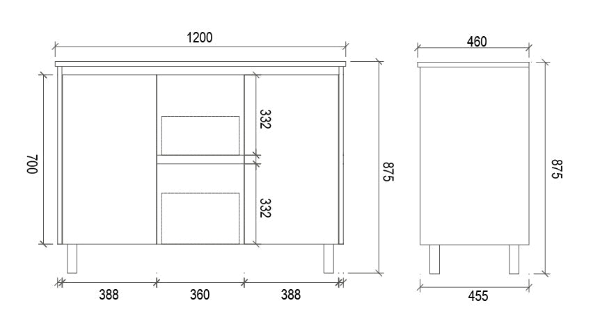 PS1200D - 1200x460x875mm PVC Waterproof Vanity with Double Bowl Ceramic Basin – alternate view