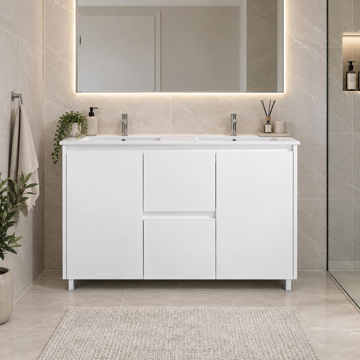 Presley 1200mm PVC Vanity on Legs Double Bowl - 1200x460x540mm