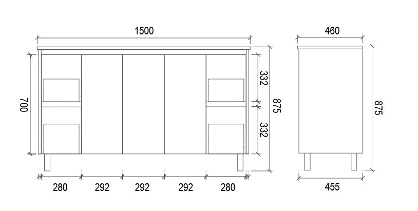PS1500 - 1500x460x875mm PVC Waterproof Vanity with Undermount Basin and White Stone Top – alternate view