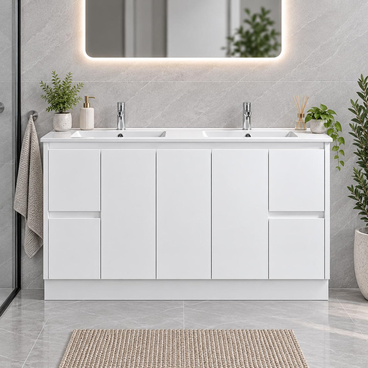 Presley 1500mm PVC Vanity on Kickboard Double Bowl - 1500x460x880mm