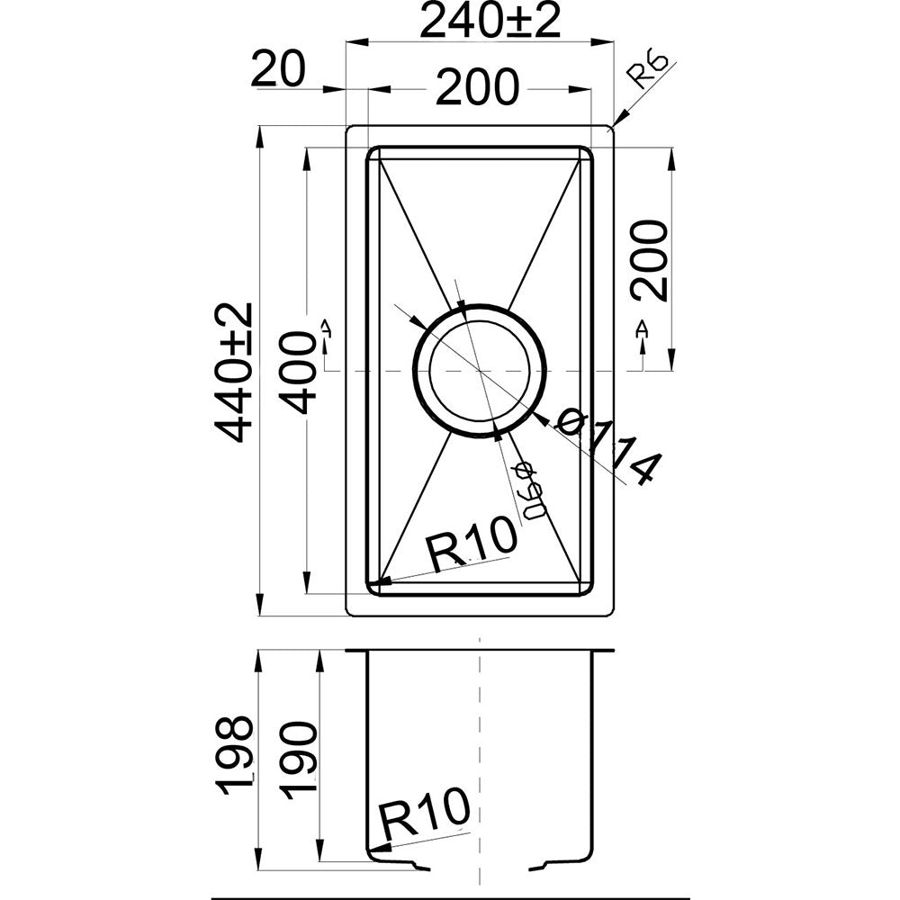 Eden Single Bowl Above / Undermount Sink 200mm – alternate view