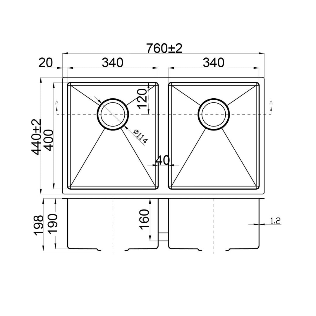 Eden Double Bowl Above / Undermount Sink 760mm – view 5